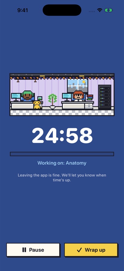 A focus session timer with coworkers working
